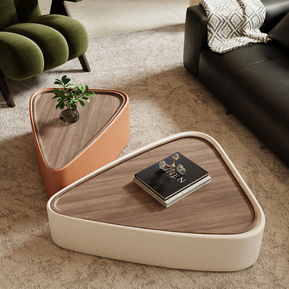 Modern Luxury Triangular Veneered Multi-layer Solid Wood Panel Faux Nappa Leather Coffee Table Combination 1-Cabinet For Living Room
