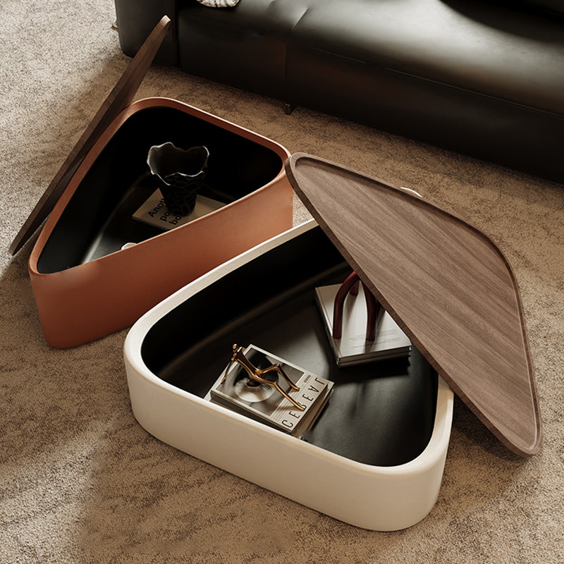 Modern Luxury Triangular Veneered Multi-layer Solid Wood Panel Faux Nappa Leather Coffee Table Combination 1-Cabinet For Living Room