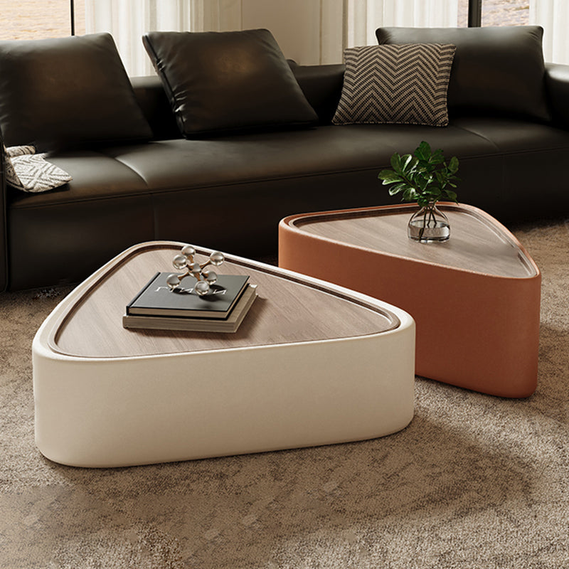 Modern Luxury Triangular Veneered Multi-layer Solid Wood Panel Faux Nappa Leather Coffee Table Combination 1-Cabinet For Living Room