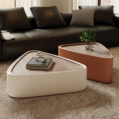 Modern Luxury Triangular Veneered Multi-layer Solid Wood Panel Faux Nappa Leather Coffee Table Combination 1-Cabinet For Living Room