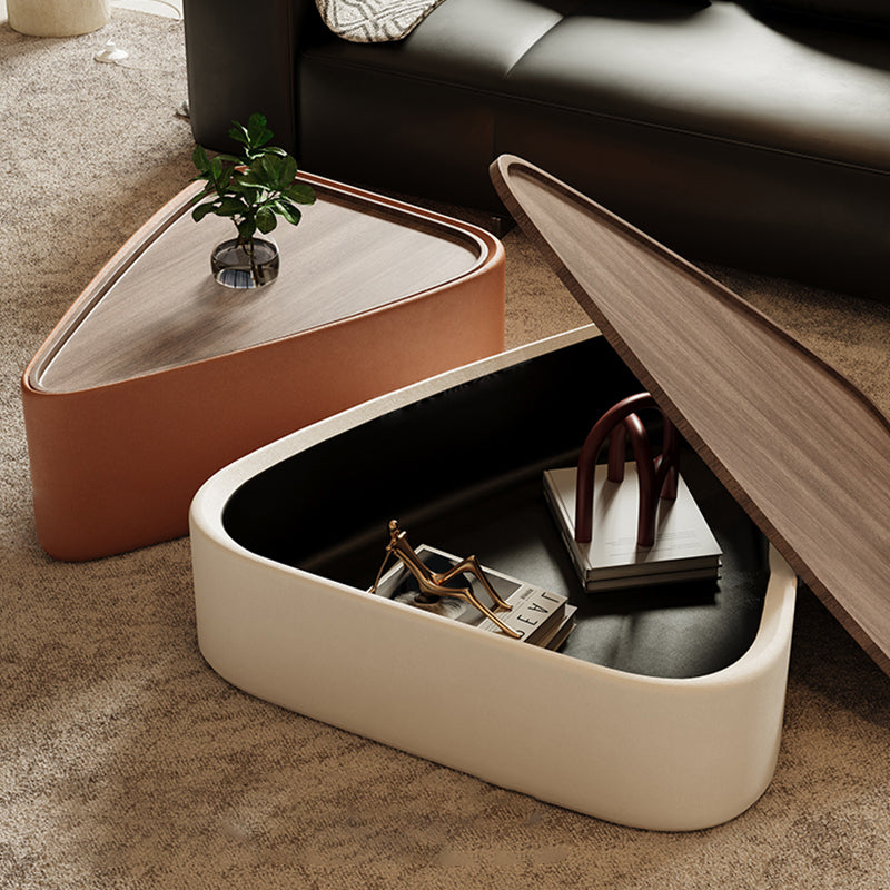 Modern Luxury Triangular Veneered Multi-layer Solid Wood Panel Faux Nappa Leather Coffee Table Combination 1-Cabinet For Living Room