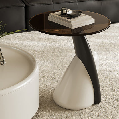 Contemporary Scandinavian Round Multi-Layer Solid Wood Panel Tempered Glass Fiberglass Coffee Table Combination With 1-Drawer For Living Room