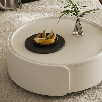 Contemporary Scandinavian Round Multi-Layer Solid Wood Panel Tempered Glass Fiberglass Coffee Table Combination With 1-Drawer For Living Room