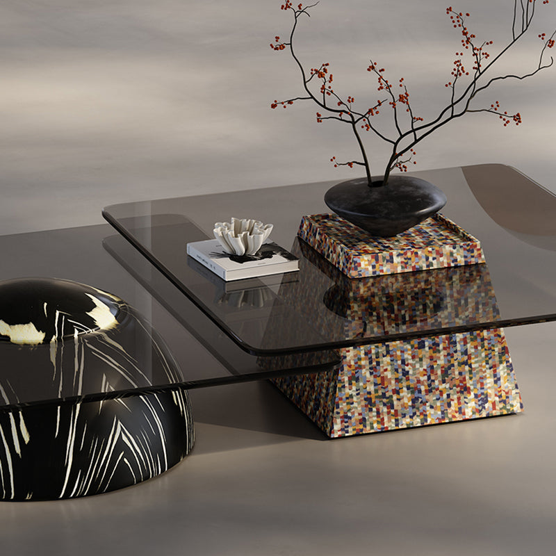Modern Luxury Square Veneered E0 Eco-Friendly Medium-Density Fiberboard Tempered Glass Coffee Table Combination For Living Room