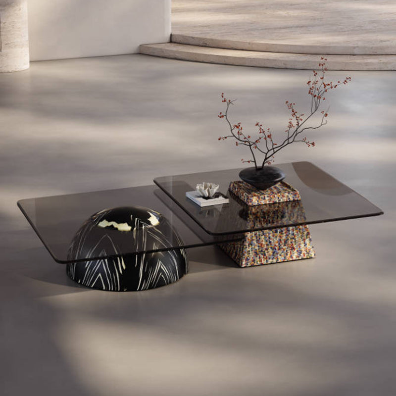 Modern Luxury Square Veneered E0 Eco-Friendly Medium-Density Fiberboard Tempered Glass Coffee Table Combination For Living Room