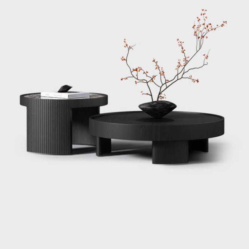 Modern Luxury Round Veneered E0 Eco-Friendly Multi-Layer Solid Wood Panel Natural Marble Coffee Table Combination For Living Room