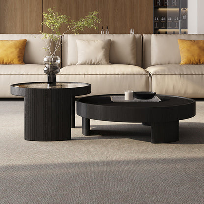 Modern Luxury Round Veneered E0 Eco-Friendly Multi-Layer Solid Wood Panel Natural Marble Coffee Table Combination For Living Room