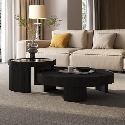 Modern Luxury Round Veneered E0 Eco-Friendly Multi-Layer Solid Wood Panel Natural Marble Coffee Table Combination For Living Room