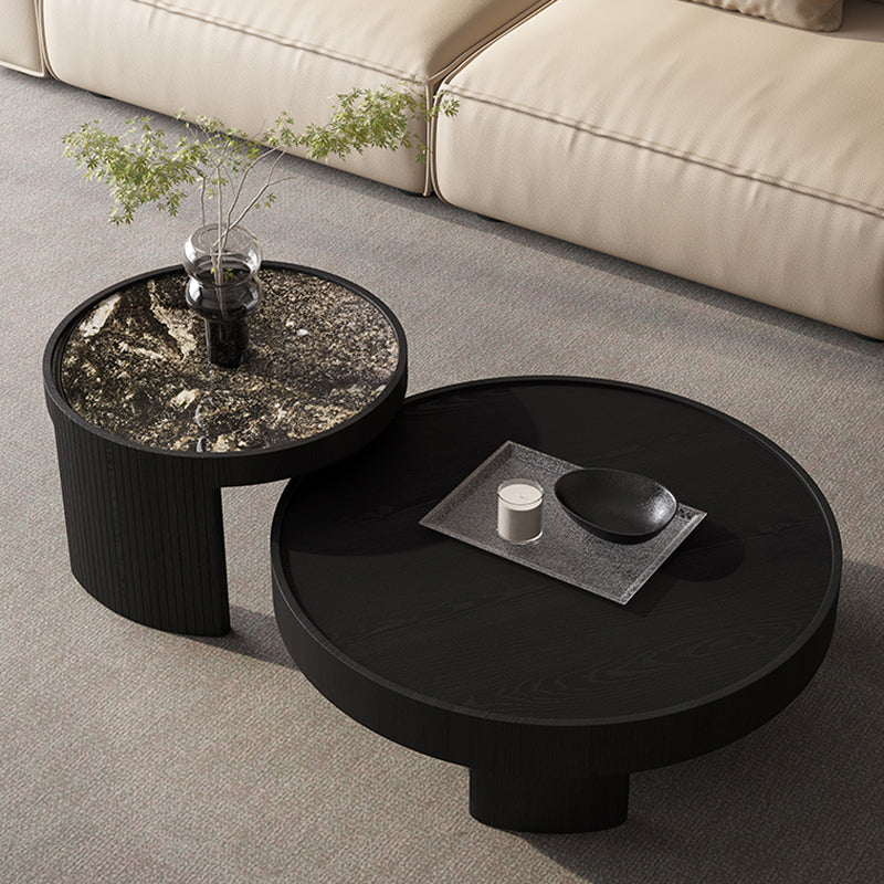 Modern Luxury Round Veneered E0 Eco-Friendly Multi-Layer Solid Wood Panel Natural Marble Coffee Table Combination For Living Room