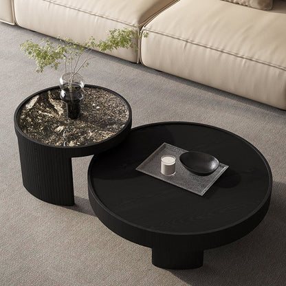 Modern Luxury Round Veneered E0 Eco-Friendly Multi-Layer Solid Wood Panel Natural Marble Coffee Table Combination For Living Room