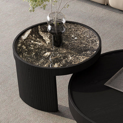 Modern Luxury Round Veneered E0 Eco-Friendly Multi-Layer Solid Wood Panel Natural Marble Coffee Table Combination For Living Room