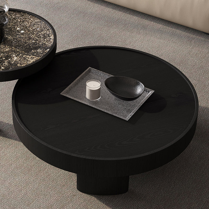 Modern Luxury Round Veneered E0 Eco-Friendly Multi-Layer Solid Wood Panel Natural Marble Coffee Table Combination For Living Room