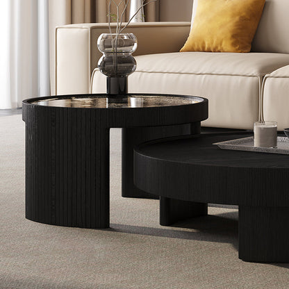 Modern Luxury Round Veneered E0 Eco-Friendly Multi-Layer Solid Wood Panel Natural Marble Coffee Table Combination For Living Room