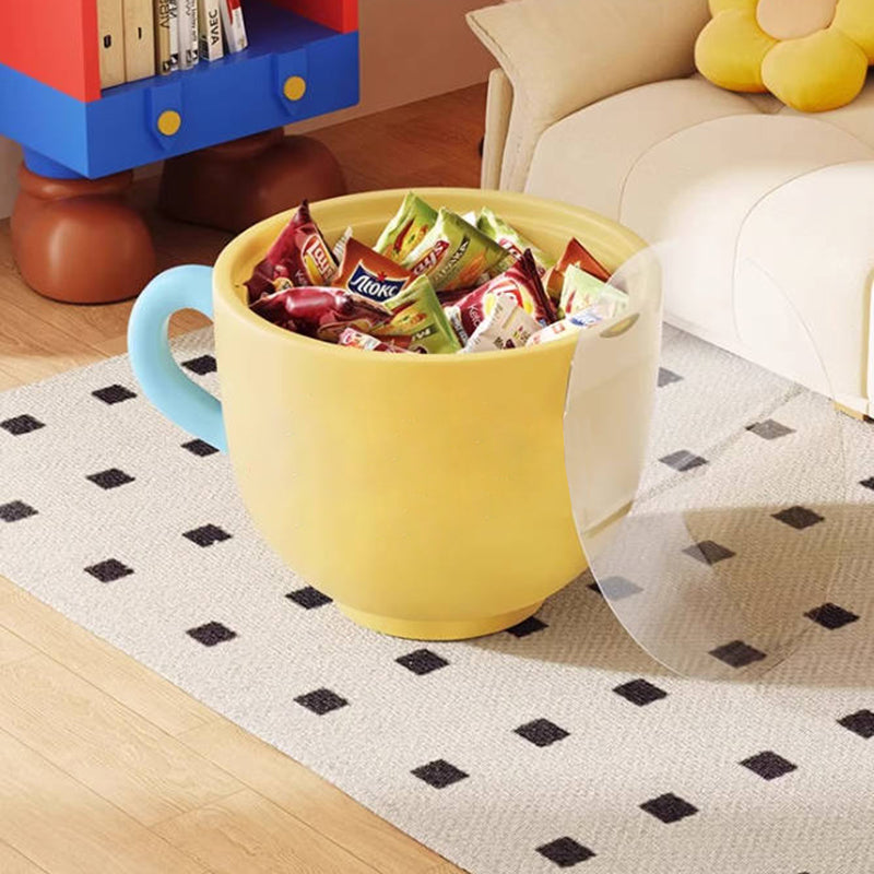 Contemporary Creative Round Resin Tempered Glass Coffee Cup-Shaped Kids Storage Side Table 1-Cabinet For Living Room