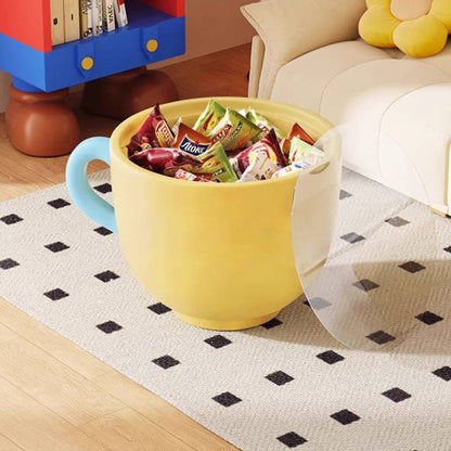 Contemporary Creative Round Resin Tempered Glass Coffee Cup-Shaped Kids Storage Side Table 1-Cabinet For Living Room