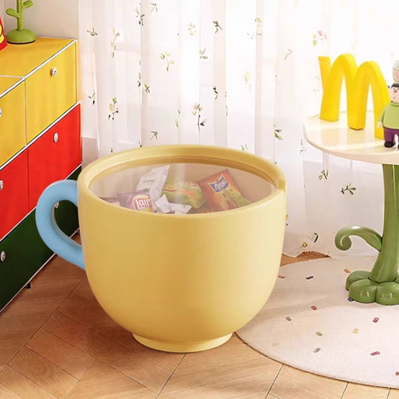 Contemporary Creative Round Resin Tempered Glass Coffee Cup-Shaped Kids Storage Side Table 1-Cabinet For Living Room
