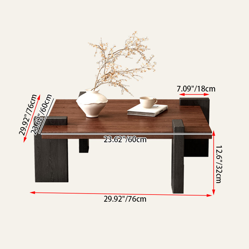 Traditional Japanese Square Solid Wood Eco-Board Wabi-Sabi Coffee Table For Living Room