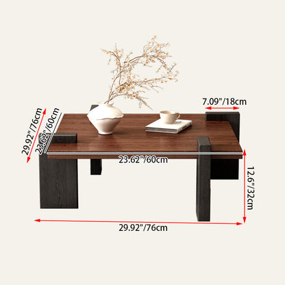 Traditional Japanese Square Solid Wood Eco-Board Wabi-Sabi Coffee Table For Living Room