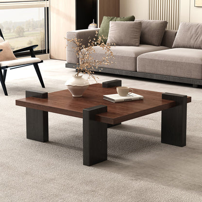 Traditional Japanese Square Solid Wood Eco-Board Wabi-Sabi Coffee Table For Living Room