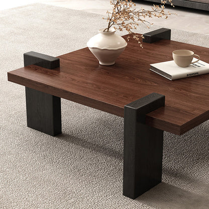Traditional Japanese Square Solid Wood Eco-Board Wabi-Sabi Coffee Table For Living Room