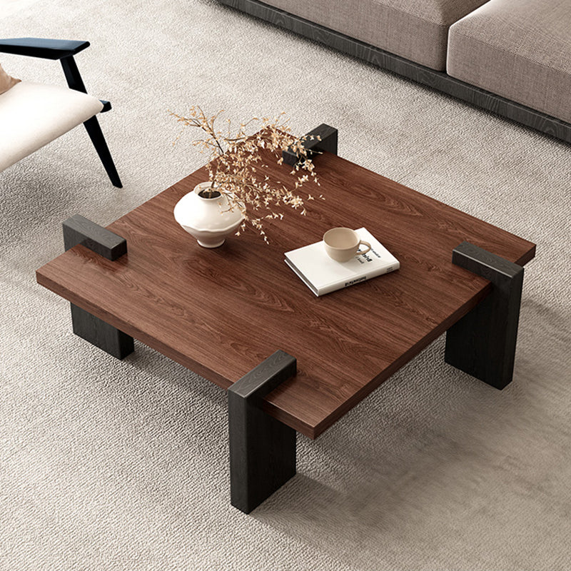Traditional Japanese Square Solid Wood Eco-Board Wabi-Sabi Coffee Table For Living Room