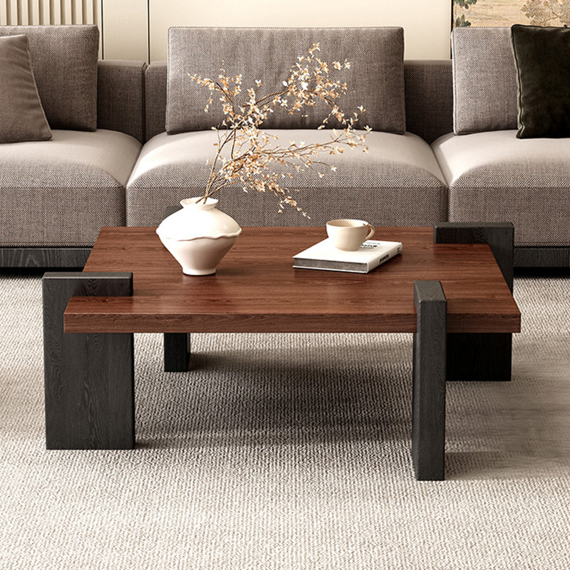 Traditional Japanese Square Solid Wood Eco-Board Wabi-Sabi Coffee Table For Living Room