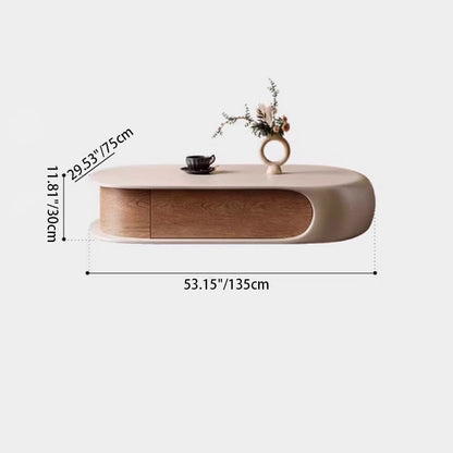 Contemporary Scandinavian Oval E0 Eco-Friendly Multi-Layer Solid Wood Panel Solid Wood Coffee Table 2-Drawer For Living Room