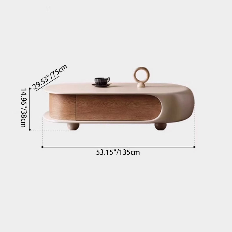 Contemporary Scandinavian Oval E0 Eco-Friendly Multi-Layer Solid Wood Panel Solid Wood Coffee Table 2-Drawer For Living Room