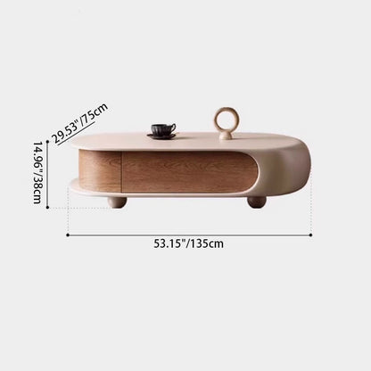 Contemporary Scandinavian Oval E0 Eco-Friendly Multi-Layer Solid Wood Panel Solid Wood Coffee Table 2-Drawer For Living Room