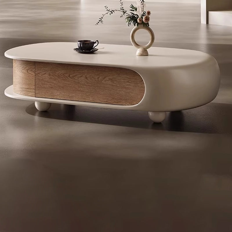 Contemporary Scandinavian Oval E0 Eco-Friendly Multi-Layer Solid Wood Panel Solid Wood Coffee Table 2-Drawer For Living Room