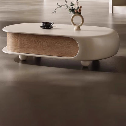 Contemporary Scandinavian Oval E0 Eco-Friendly Multi-Layer Solid Wood Panel Solid Wood Coffee Table 2-Drawer For Living Room