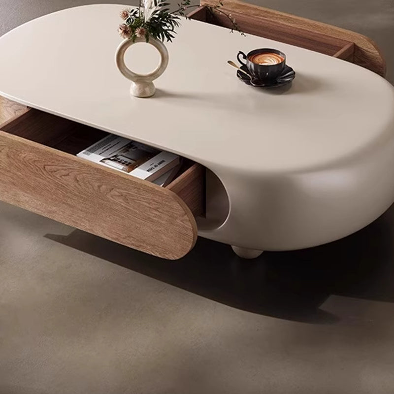 Contemporary Scandinavian Oval E0 Eco-Friendly Multi-Layer Solid Wood Panel Solid Wood Coffee Table 2-Drawer For Living Room