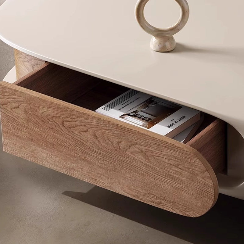 Contemporary Scandinavian Oval E0 Eco-Friendly Multi-Layer Solid Wood Panel Solid Wood Coffee Table 2-Drawer For Living Room