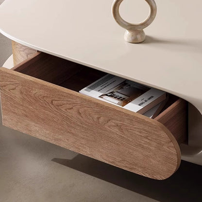 Contemporary Scandinavian Oval E0 Eco-Friendly Multi-Layer Solid Wood Panel Solid Wood Coffee Table 2-Drawer For Living Room