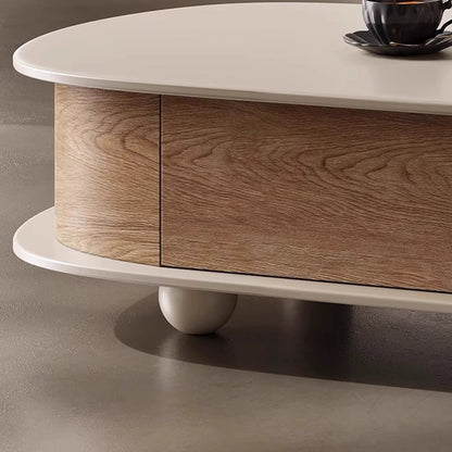 Contemporary Scandinavian Oval E0 Eco-Friendly Multi-Layer Solid Wood Panel Solid Wood Coffee Table 2-Drawer For Living Room