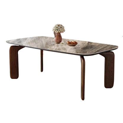 Traditional French Rectangular Stone Slab Medium-Density Fiberboard Carbon Steel Dining Table For Dining Room