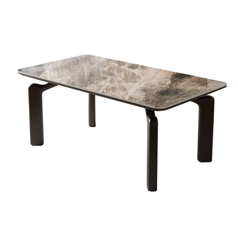 Traditional French Rectangular Stone Slab Medium-Density Fiberboard Carbon Steel Dining Table For Dining Room