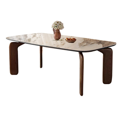 Traditional French Rectangular Stone Slab Medium-Density Fiberboard Carbon Steel Dining Table For Dining Room