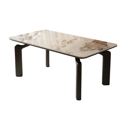 Traditional French Rectangular Stone Slab Medium-Density Fiberboard Carbon Steel Dining Table For Dining Room
