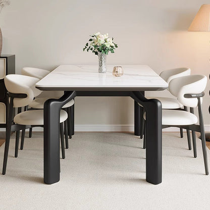 Traditional French Rectangular Stone Slab Medium-Density Fiberboard Carbon Steel Dining Table For Dining Room