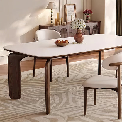 Traditional French Rectangular Stone Slab Medium-Density Fiberboard Carbon Steel Dining Table For Dining Room