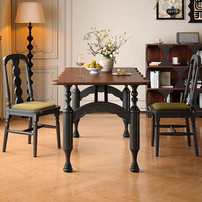 Traditional French Rectangular Red Oak Solid Wood Wavy Edge Dining Table For Dining Room