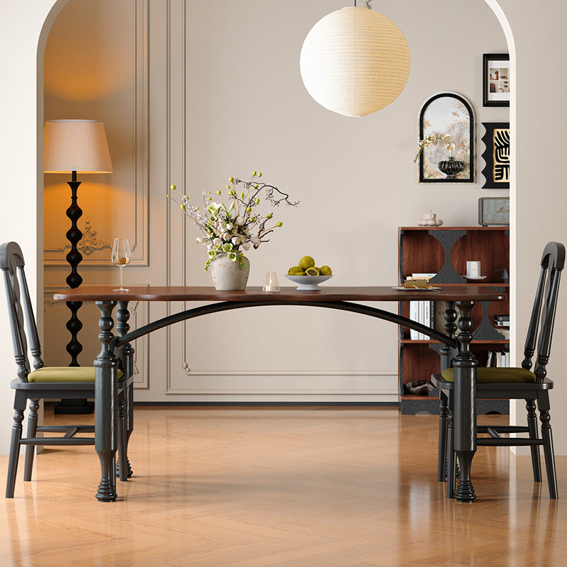 Traditional French Rectangular Red Oak Solid Wood Wavy Edge Dining Table For Dining Room