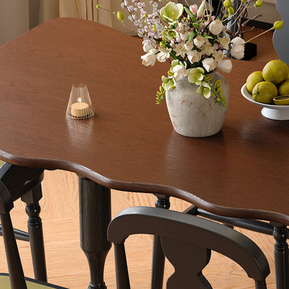 Traditional French Rectangular Red Oak Solid Wood Wavy Edge Dining Table For Dining Room