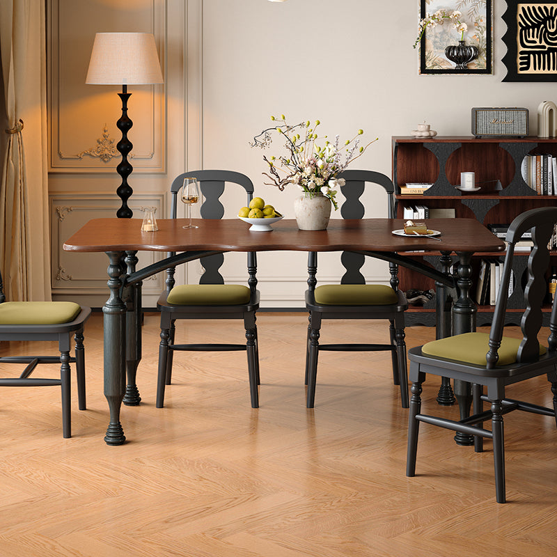 Traditional French Rectangular Red Oak Solid Wood Wavy Edge Dining Table For Dining Room