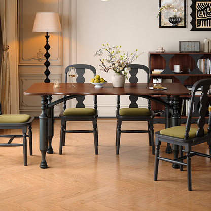 Traditional French Rectangular Red Oak Solid Wood Wavy Edge Dining Table For Dining Room