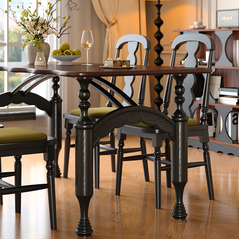 Traditional French Rectangular Red Oak Solid Wood Wavy Edge Dining Table For Dining Room