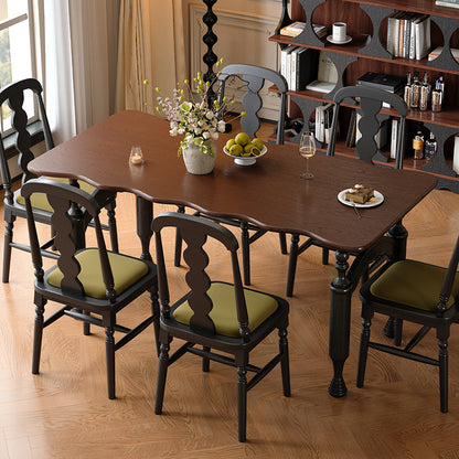 Traditional French Rectangular Red Oak Solid Wood Wavy Edge Dining Table For Dining Room
