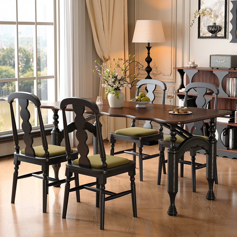 Traditional French Rectangular Red Oak Solid Wood Wavy Edge Dining Table For Dining Room