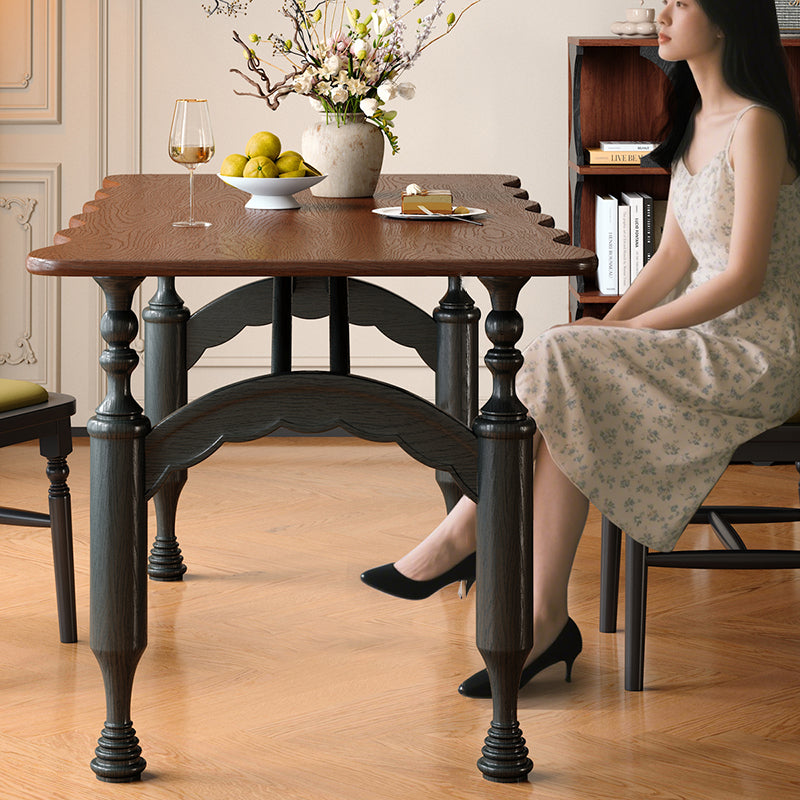 Traditional French Rectangular Red Oak Solid Wood Wavy Edge Dining Table For Dining Room